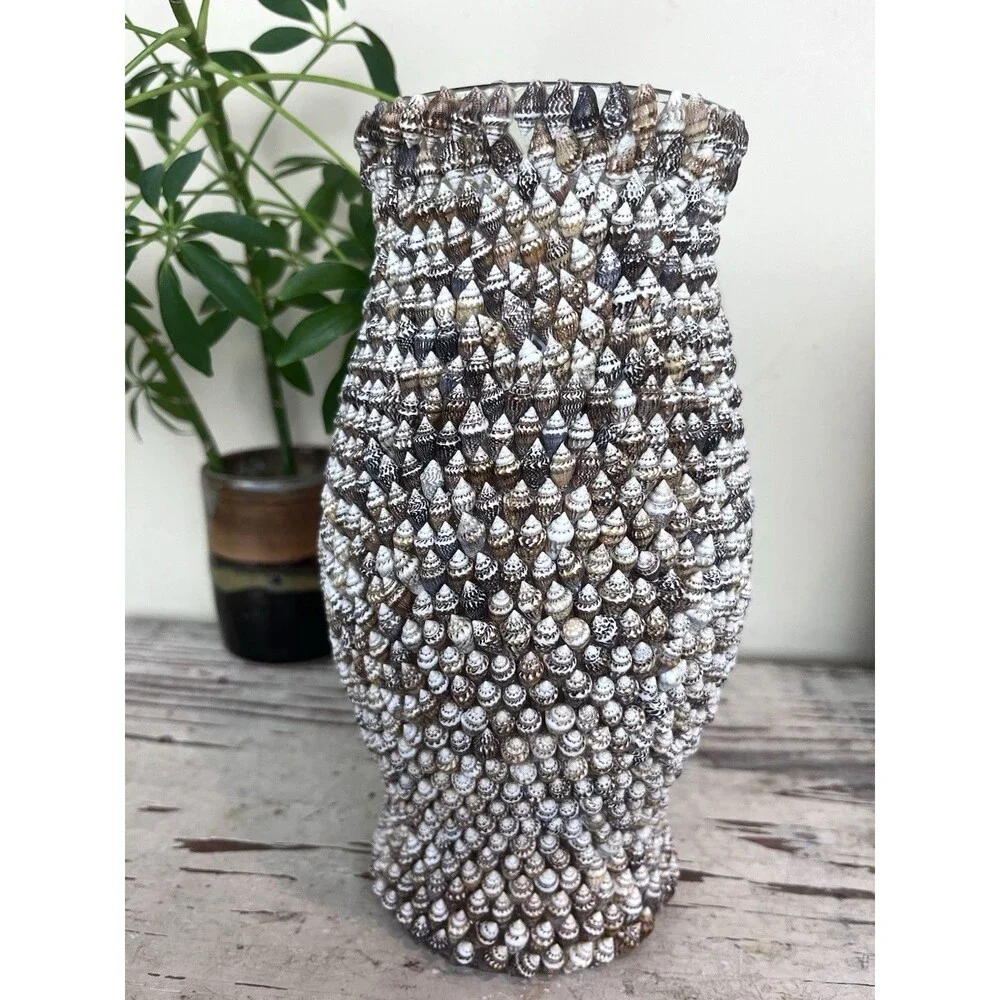 Vintage Handcrafted Marginella Sea Shell Candle Dome Covered Entirely In Shells